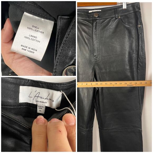 L’Académie Black Leather Straight Leg Pants Women’s XL 100% Leather NWT - Picture 5 of 14